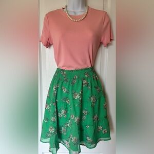 LOFT Vibrant Green Floral Skirt—small
